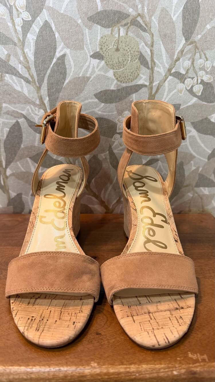 Sam Edelman Willow Wedge Sandal Size 7M Saddle Suede Cork